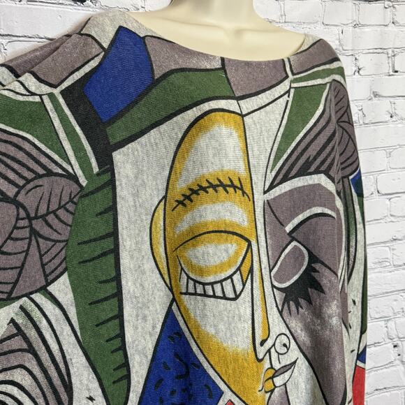 Aamilife One Size Fits All Abstract Sweater Gray with Multicolor Print NWT - Picture 4 of 8